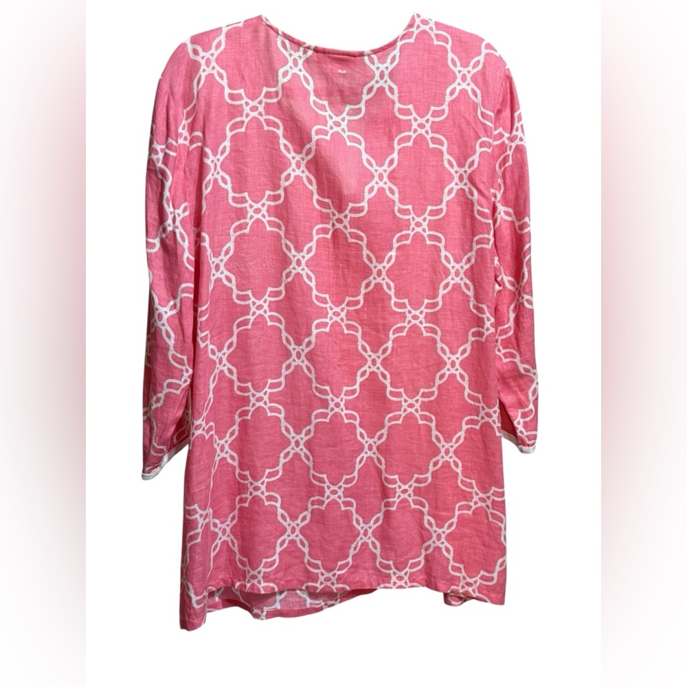Charter Club Luxury Pink Embroidered Linen‎ Tunic Top Boho Coastal Style Sz XL - Picture 2 of 10
